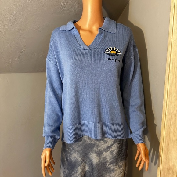 Life is Good Collared V Neck Sweater Size Medium - Picture 3 of 6